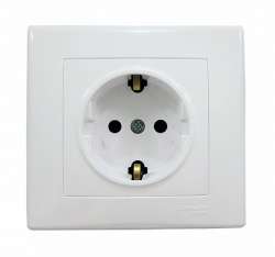 SE Sedna Бел Розетка с/з и шторками (упак.=5 шт.) (в сборе, с рамкой) арт. SDN3009121