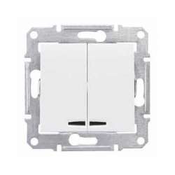 SE Sedna Бел Выключатель 2-клавишный с подсветкой 10А (сх 5) арт. SDN0300321