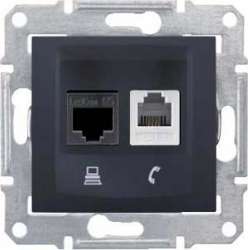 SE Sedna Графит Розетка 2-ая ТЛФ + компьютерная кат.5е UTP (RJ11+RJ45) арт. SDN5100170
