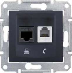 SE Sedna Графит Розетка 2-ая ТЛФ + компьютерная кат.6 UTP (RJ11+RJ45) арт. SDN5200170
