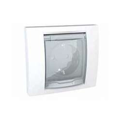 SE Unica Бел Розетка 1-ая с/з, IP 44 с прозрачной крышкой и рамкой (моноблок) арт. MGU61.037.18