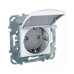 SE Unica Бел Розетка 1-ая с/з, с крышкой и защитными шторками, винт.зажим арт. MGU5.037.18TAZD