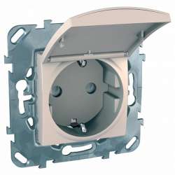SE Unica Беж Розетка 1-ая с/з, с крышкой и защитными шторками, винт.зажим арт. MGU5.037.25TAZD