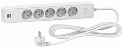 SE Unica Extend Бел Удлинитель 5 розеток 2К+З, кабель 3м, 2 USB арт. ST945U3W