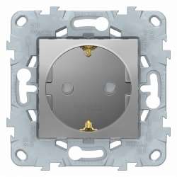 SE Unica New Алюминий Розетка с/з со шторками, винт. зажим, 16А, 250В арт. NU503730