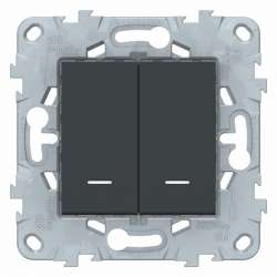 SE Unica New Антрацит Переключатель 2-клавишный, 2 модуля,с подсветкой, 2 х сх.6а арт. NU521354N