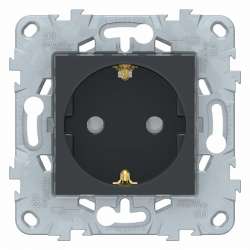 SE Unica New Антрацит Розетка с/з со шторками, винт. зажим, 16А, 250В арт. NU503754