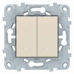 SE Unica New Беж Переключатель 2-клавишный, 2 модуля, с подсветкой, 2 х сх. 6а арт. NU521344N