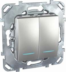 SE Unica Top Алюминий Переключатель 2-клавишный (сх.6+6) с подсветкой арт. MGU5.0303.30NZD