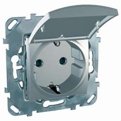 SE Unica Top Алюминий Розетка 1-ая с/з с защитными шторками, с крышкой, винт. зажим арт. MGU5.037.30TAZD