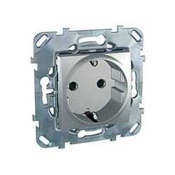 SE Unica Top Алюминий Розетка 1-ая с/з с защитными шторками, винт. зажим арт. MGU5.037.30ZD