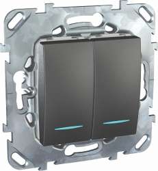 SE Unica Top Графит Переключатель 2-клавишный (сх.6+6) с подсветкой арт. MGU5.0303.12NZD