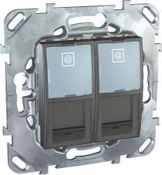 SE Unica Top Графит Розетка компьютерная 2-ая RJ45 кат.5Е с полем для надписи арт. MGU5.2020.12ZD