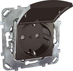 SE Unica Top Графит Розетка с/з со шторками с крышкой, винт. зажим арт. MGU5.037.12TAZD