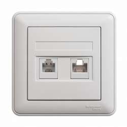 SE Wessen 59 Бел Розетка 2-ая ТЛФ + компьютерная 5е (RJ11+RJ45) (в сборе, с рамкой) арт. RSI-251TK5E-18