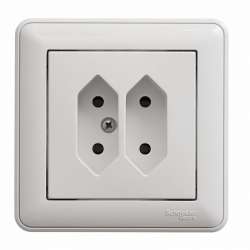 SE Wessen 59 Бел Розетка 2-ая б/з для узких вилок 6А (в сборе, с рамкой) арт. RS6-253-18
