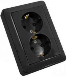 SE Wessen 59 Черный бархат Розетка 2-ая с/з с защитными шторками (в сборе, с рамкой) арт. RS16-255-68