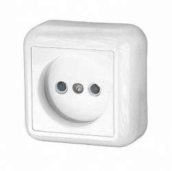 SE Wessen Прима наруж Бел Розетка 1-ая б/з без шторок 10А, монтажная пластина (в сборе)(опт.упак.) арт. RA10-164M-B