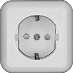 SE Wessen Прима наруж Бел Розетка 1-ая с/з с защитными шторками 16А (в сборе) (индивид.упак.) арт. RA16-003-1-BI