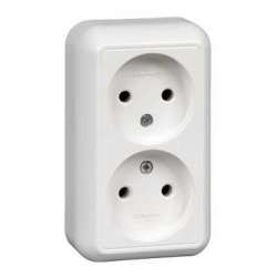SE Wessen Прима наруж Бел Розетка 2-ая б/з без шторок 10А, с изолир. пластиной (в сборе) (индивид.упак.) арт. RA16-213I-BI