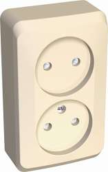 SE Wessen Прима наруж Бел Розетка 2-ая с/з с защитными шторками 16А, монтажная пластина (в сборе)(опт.упак.) арт. RA16-214M-B