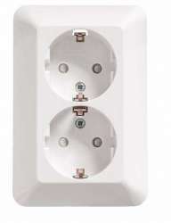 SE Wessen Прима наруж Бел Розетка 2-ая с/з с защитными шторками 16А (в сборе) (индивид.упак.) арт. RA16-214-BI