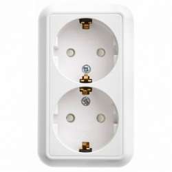 SE Wessen Прима наруж Бел Розетка 2-ая с/з с защитными шторками 16А (в сборе)(опт.упак.) арт. RA16-214-B