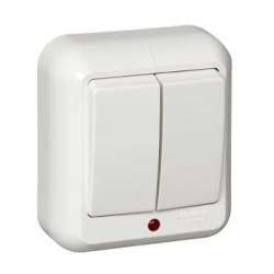 SE Wessen Прима наруж Бел Выключатель 2-клавишный с подсветкой 6А (в сборе) (опт.упак.) арт. A56-007-B