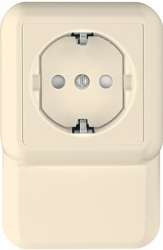 SE Wessen Прима наруж Беж Розетка 1-ая с/з с защитными шторками 16А, плинтусная, монтажная пластина (в сборе)(опт.упак.) арт. RA16-003-2I-S