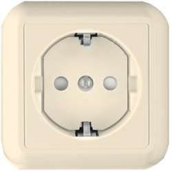 SE Wessen Прима наруж Беж Розетка 1-ая с/з с защитными шторками 16А, с изолир. пластиной (индивид.упак.) арт. RA16-003-1I-SI