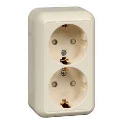 SE Wessen Прима наруж Беж Розетка 2-ая с/з с защитными шторками 16А, с изолир. пластиной (индивид.упак.) арт. RA16-214I-SI