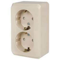 SE Wessen Прима наруж Беж Розетка 2-ая с/з с защитными шторками 16А (в сборе) (индивид.упак.) арт. RA16-214-SI