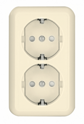 SE Wessen Прима наруж Беж Розетка 2-ая с/з с защитными шторками 16А (в сборе)(опт.упак.) арт. RA16-214-S