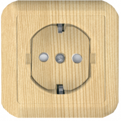 SE Wessen Прима наруж Сосна Розетка 1-ая с/з с защитными шторками 16А, с изолир. пластиной (в сборе) (индивид.упак.) арт. RA16-003-1I-7I