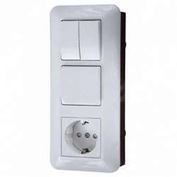 SE Wessen Прима внутр Бел Блок: Розетка с/з + Выключатель 1-кл.+ Выключатель 2-кл. (в сборе)(опт.упак.) арт. BK2VR-006A-B