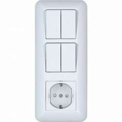 SE Wessen Прима внутр Бел Блок: Розетка с/з + Выключатель 1-кл.с подсветкой + Выключатель 2-кл. (в сборе) (опт.упак.) арт. BK2VR-007A-B