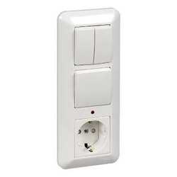 SE Wessen Прима внутр Бел Блок: Розетка с/з с защитными шторками +Выключатель 1-кл.+Выключатель 1-кл. 193x81x53 мм (в сборе)(опт.упак.) арт. BK2VR-008V-B