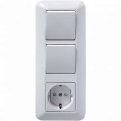 SE Wessen Прима внутр Бел Блок: Розетка с/з с защитными шторками +Выключатель 1-кл.+Выключатель 1-кл. 193x81x55 мм (в сборе)(опт.упак.) арт. BK2VR-006V-B