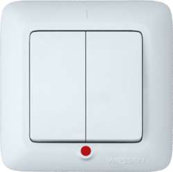 SE Wessen Прима внутр Бел Выключатель 2-клавишный с подсветкой 10А (в сборе) (индивид.упак.) арт. VS5U-217-BI