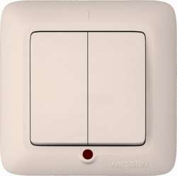 SE Wessen Прима внутр Беж Выключатель 2-клавишный с подсветкой 6А (в сборе) (индивид.упак.) арт. S56-039-SI