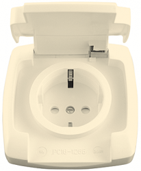 SE Wessen Рондо Беж Розетка с/з с крышкой с защитными шторками, IP44, 16А (в сборе) арт. RS16-126B-SI