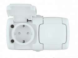 SE Wessen Рондо наруж Бел Розетка 2-ая с/з с защитными шторками и крышкой 16А, IP44 арт. RA16-227B-BI