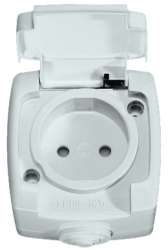 SE Wessen Рондо наруж Бел Розетка б/з с защитными шторками 10А, IP44 арт. RA10-125B-BI