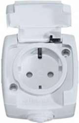 SE Wessen Рондо наруж Бел Розетка с/з с защитными шторками 16А, IP44 арт. RA16-112B-BI