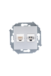 Simon 15 Алюминий Розетка ТЛФ + комп RJ11+RJ45 кат.5е арт. 1591590-033