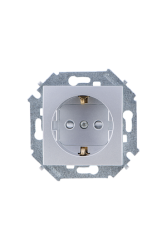 Simon 15 Алюминий Розетка с/з, со шторками, 16А, 250В, винт.зажим арт. 1591443-033