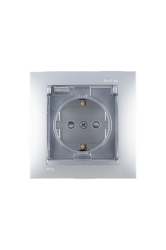 Simon 15 Алюминий Розетка с/з, со шторками, с крышкой, IP44, 16А, 250В, винт.зажим арт. 1590450-033