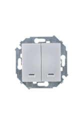 Simon 15 Алюминий Выключатель 2-клавишный с подсветкой, 16А, 250В, винт.зажим арт. 1591392-033