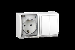 Simon 15 Aqua Белый Блок: Розетка 2P+E Schuko 16А 250В + выключатель двойной 10А 250В, IP54 арт. 1594515-030