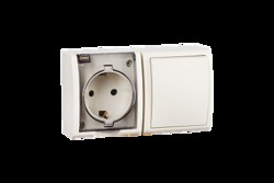 Simon 15 Aqua Бежевый Блок: Розетка 2P+E Schuko 16А 250В + выключатель 10А 250В, IP54 арт. 1594511-031